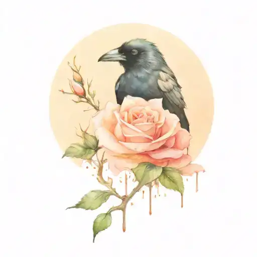 Crow Sitting On A Rose