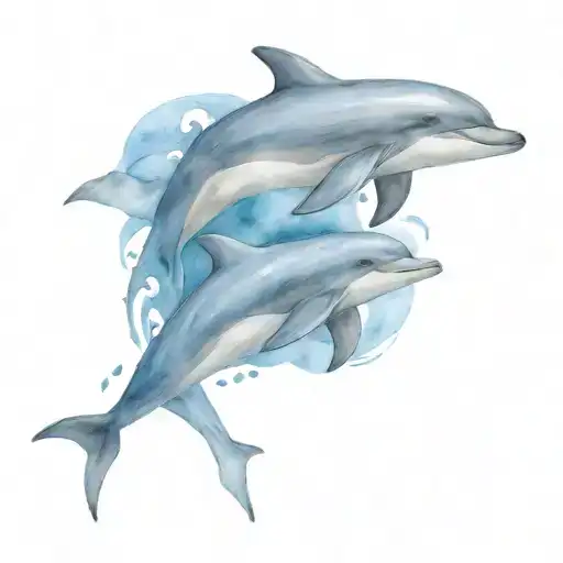 Mother Daughter Dolphins Blue Gray