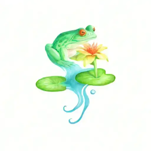 Frog On Lily Pad Surrounded By Swirling Water