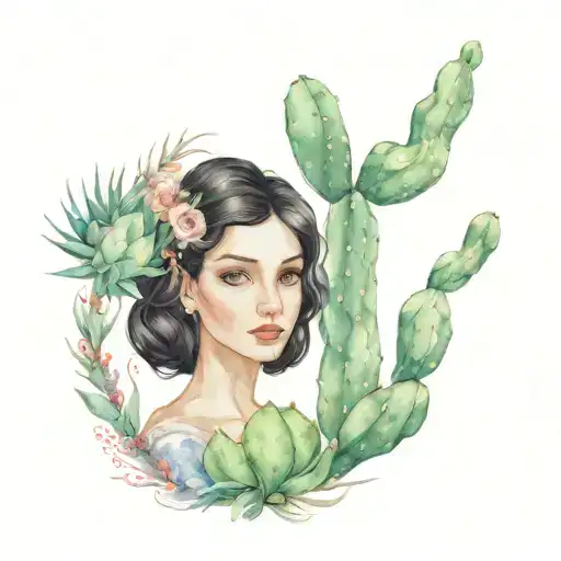 Young Dark Haired Brown Eyed Lady Holding Cactus