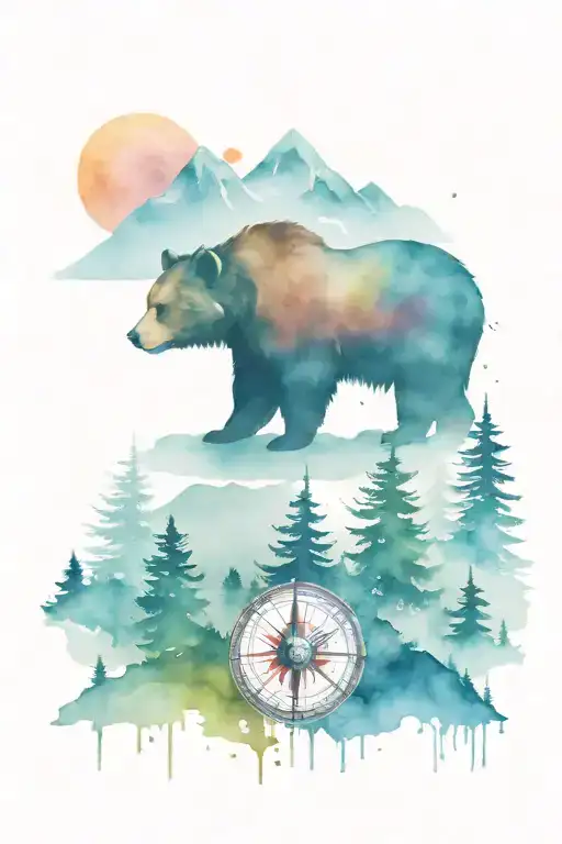 Mountains Compass Trees Grizzly