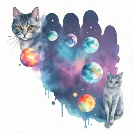 Galaxy Filled Cat Paws With Planets Moon And Ufo Alien