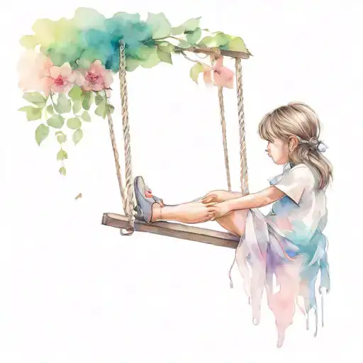 Little Girl From Behind On A Swing With Natural Decor All In A Bubble