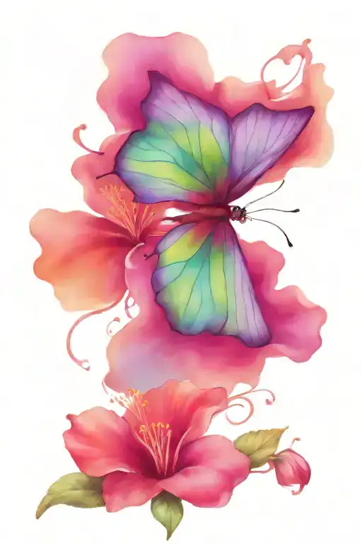 Butterfly And Hawaiian Hibiscus