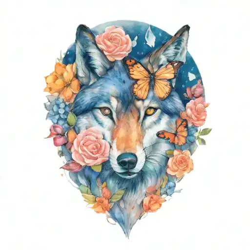 Mama Wolf With Roses And Butterflies Soft Eyes Like Fire