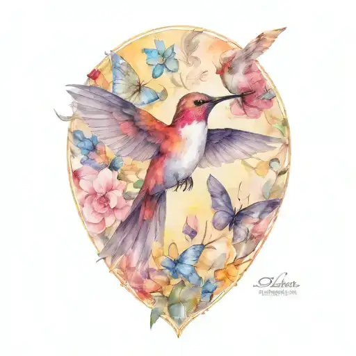 Humming Bird And Wolf And Butterflies