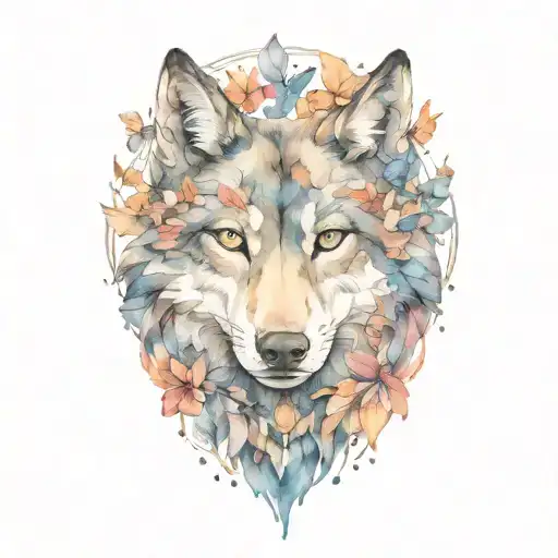 Mama Wolf Head Straight On With Butterflies Soft Eyes Like Fire