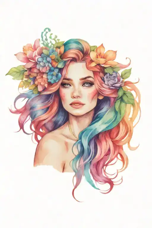Mermaid Flower Crown With Long Tie Dye Hair
