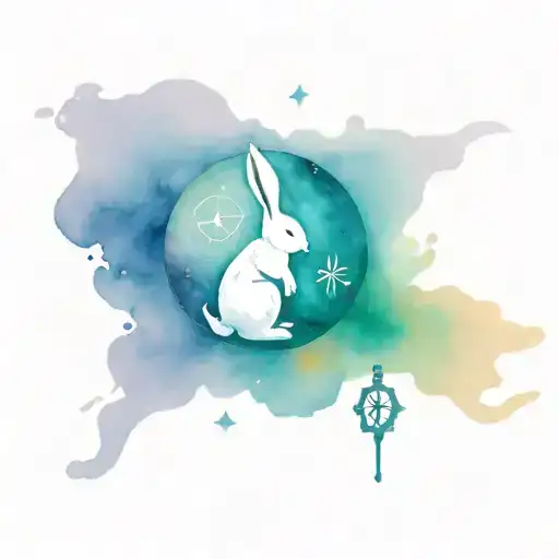 A Moon Rabbit With A Clock And The Word See