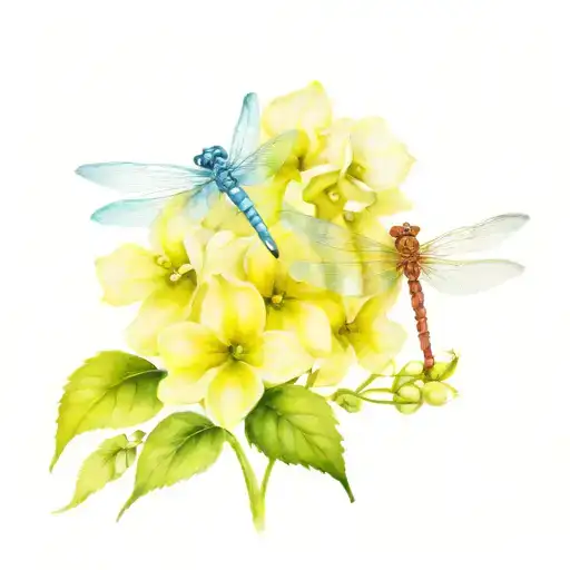 Dragonfly Blue Hydrangeas Water Ocean