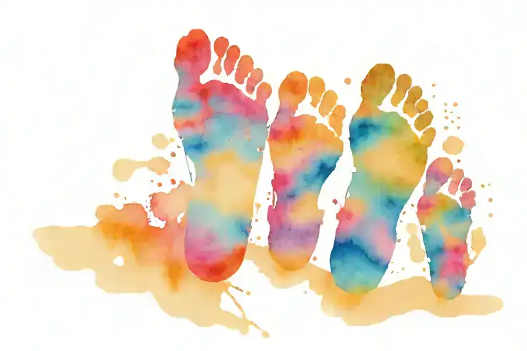 Three Realistic Footprint Silhouette Made Of Information About Child Upon Birth