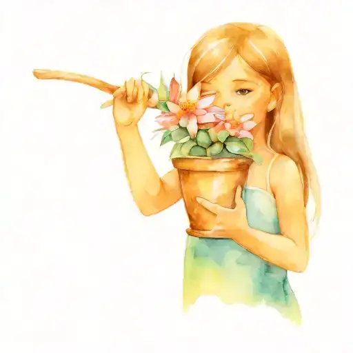 Little Girl Holding Flower Pot