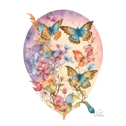 Wren And Butterflies Flying Together