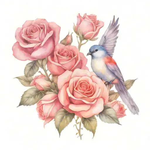 Red Roses And Love Birds
