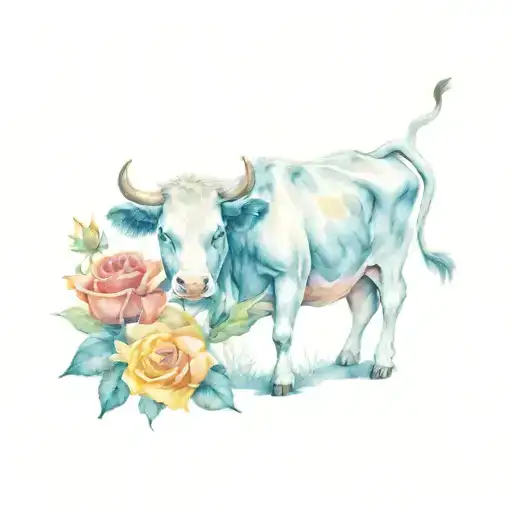 Cow Holding Red And Yellow Roses