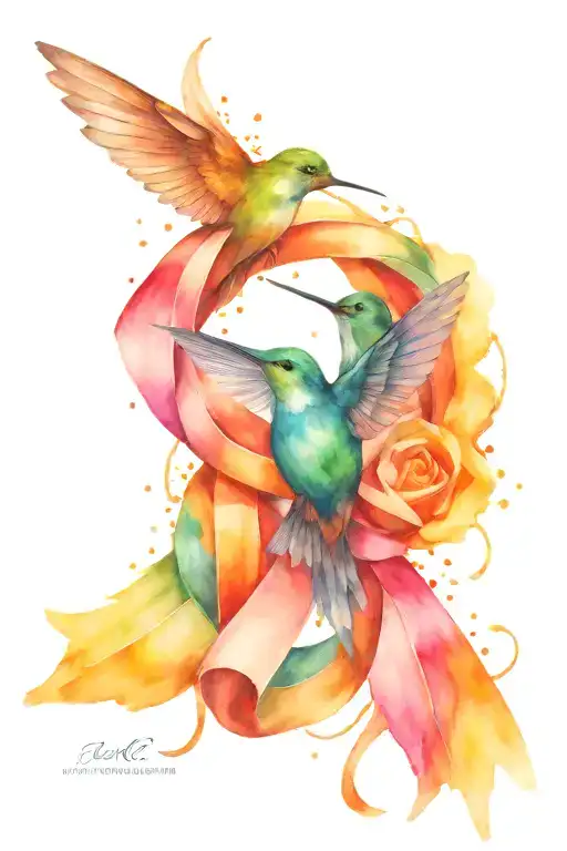 Hummingbird Cancer Ribbon Intertwined