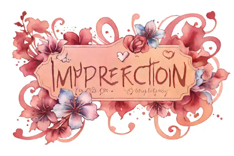 Small Tattoo That Says Imperfection With A Pretty Font With Tiny Hearts Around It On My Chest