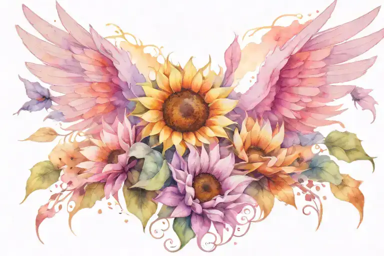 Sunflowers With Pink And Purple Angel Wings Sitting