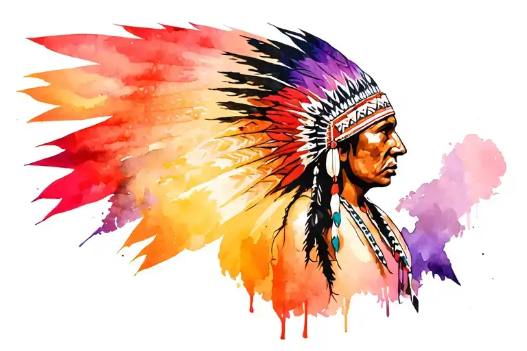 Native American Spray Painting A Wall With Headdress On