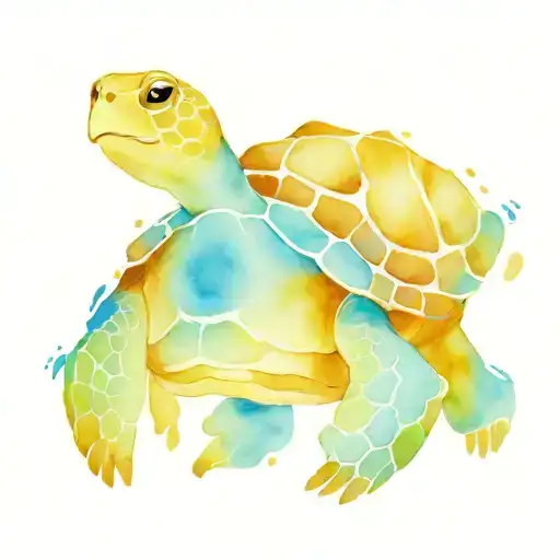 Logheaded Turtle On Blue Paint Brush Stroke