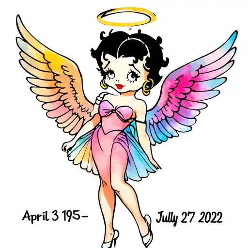 Betty Boop Having Wings And An Halo With The Dates Apirl 3 1955- July 27 2022 And Some Color