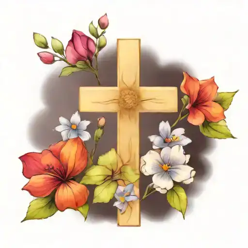 Plain Black Cross With Birth Flowers Of May And September In Color