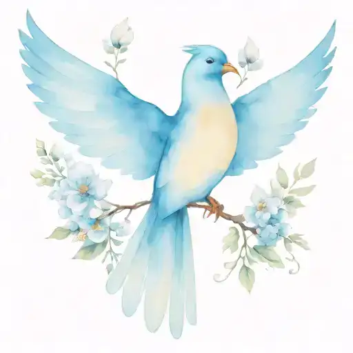 Blue Bird Open Wings With Flowers On Back Ground Queen Chess Piece