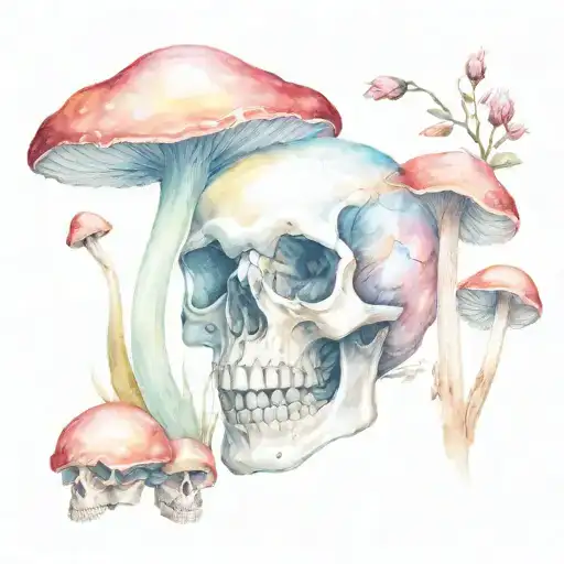 Mushrooms And Skull And Roses