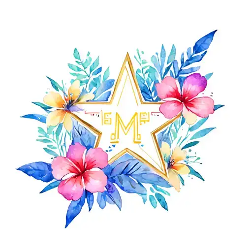 Emt Star With Hawaiian Flowers Surrounding