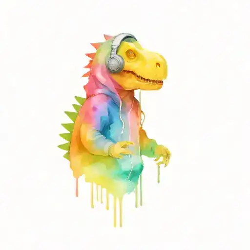 Dinosaur In A Hoodie With Headphones On And Music Notes Rapped Around It