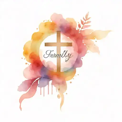 Cross With Family Text And Background Color