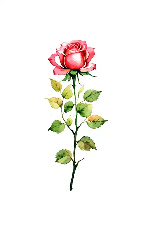 Rose With Stem And Leaves Growing