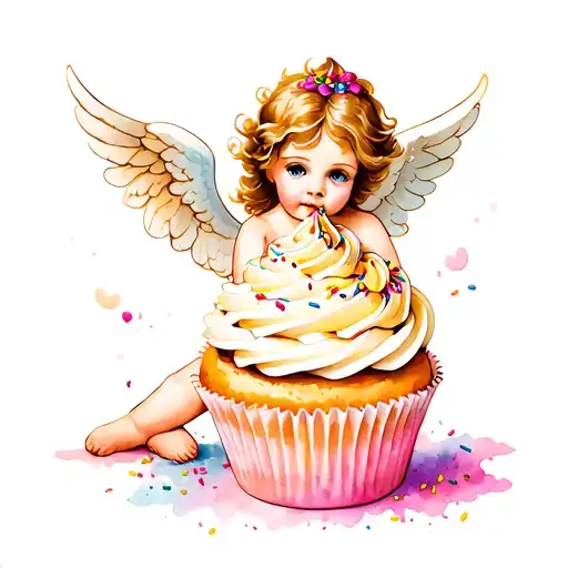 Cherub Angel And Cupcake With Sprinkles