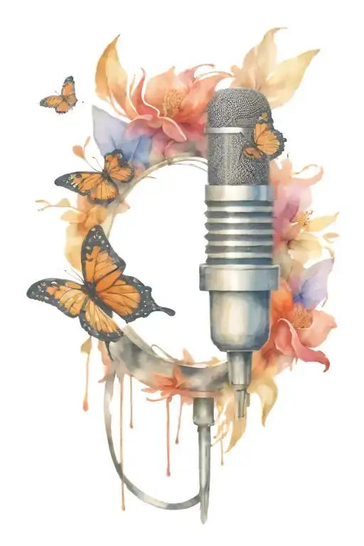 Microphone With Music Notes Tiger Lily's And 2 Monarch Butterflies