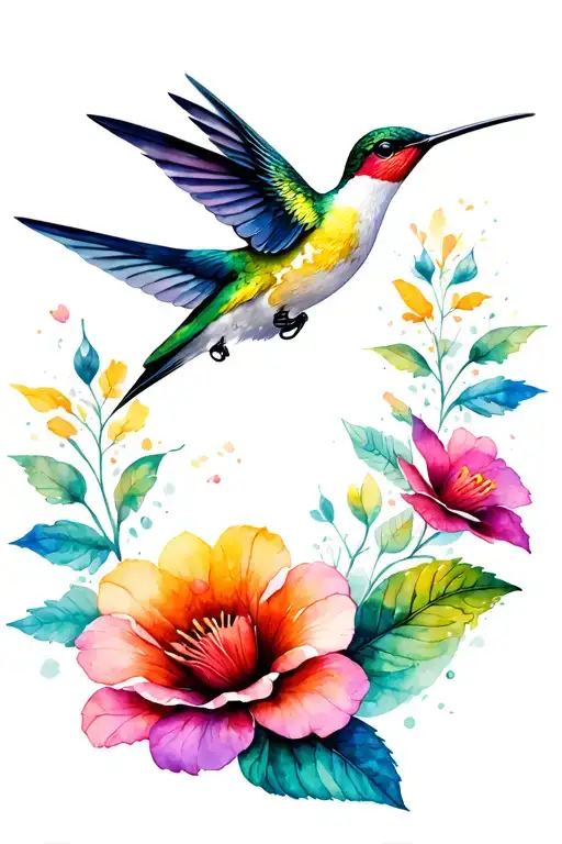Humming Bird Exotic Flowers Smoky