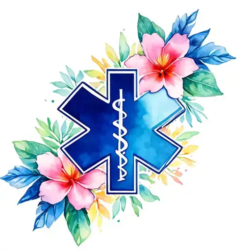 An Emt Symbol With Hawaiian Flowers On The Outside