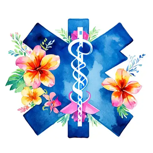 An Emt Symbol With Hawaiian Flowers Surrounding