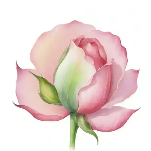 Barely Open Rosebud With Stem A Leaf And A Couple Of Droplets