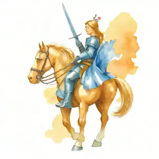 Joan Of Arc In Full Armor Riding Horse Holding Sword