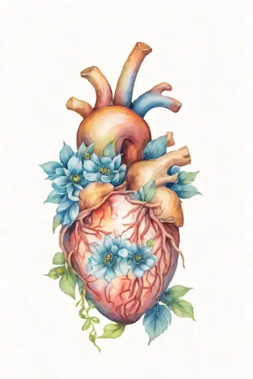 Anatomical Heart With Birth Flowers