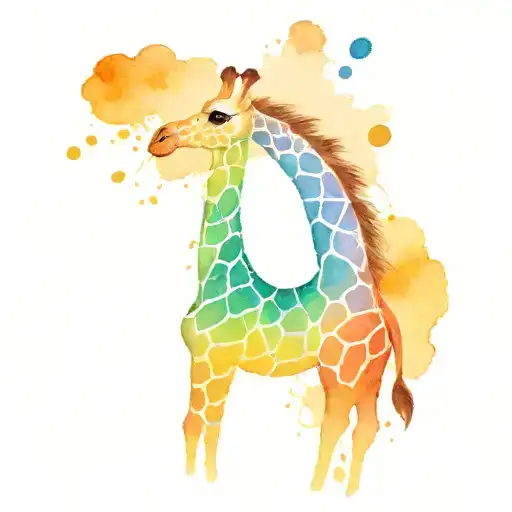 Rainbow Giraffe With Watercolor Background