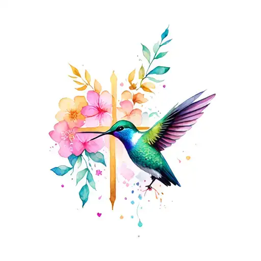 Hummingbird And A Cross Intertwined
