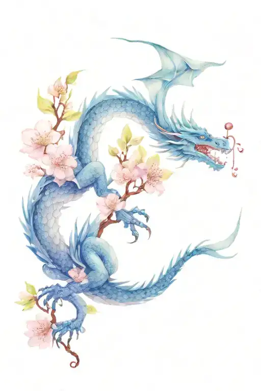 Dragon And Cherry Blossoms Ink Wash