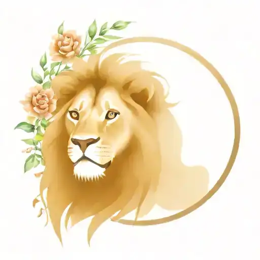 Lion With Cross And Flowers Intertwined