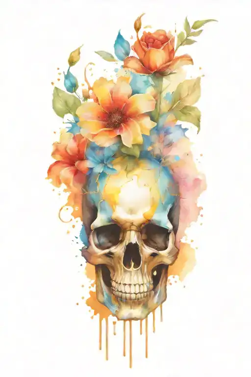Black Skull With Color Draining Into Flower Growing