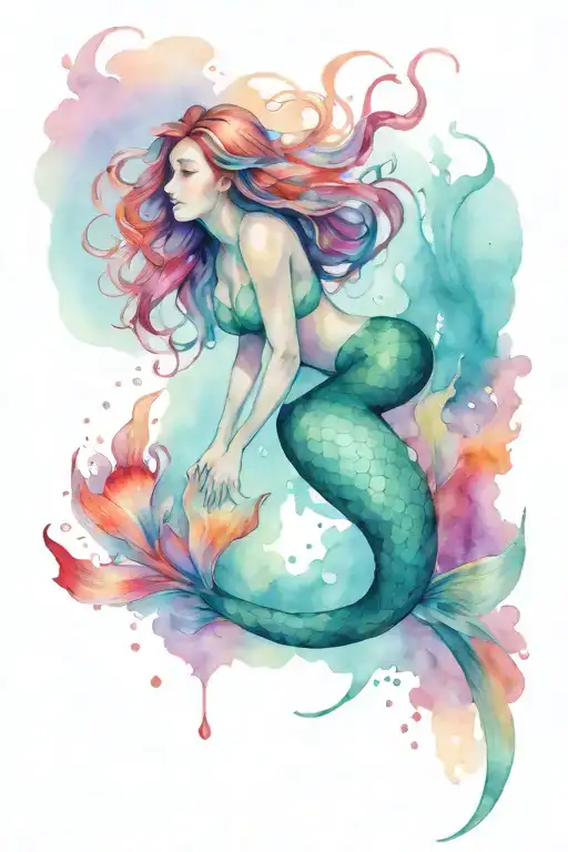A Mermaid Swimming Up To The Surface Water