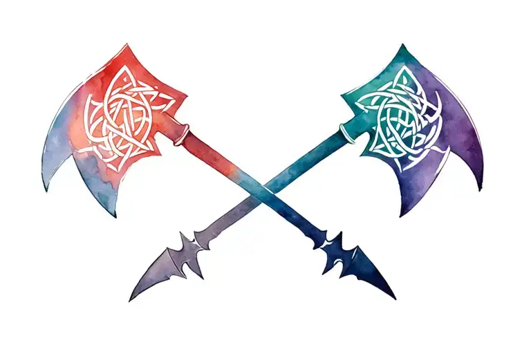 Realistic Celtic Sheild With Crossed Axes Crossing Over Eachother