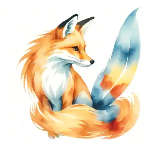 The Fox Has 9 Tailed Fox With The Tips Of Its Tail In Colors Red
