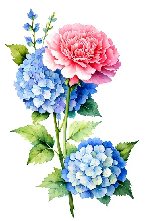 Pink Carnation And Blue Hydrangea Bicep Band