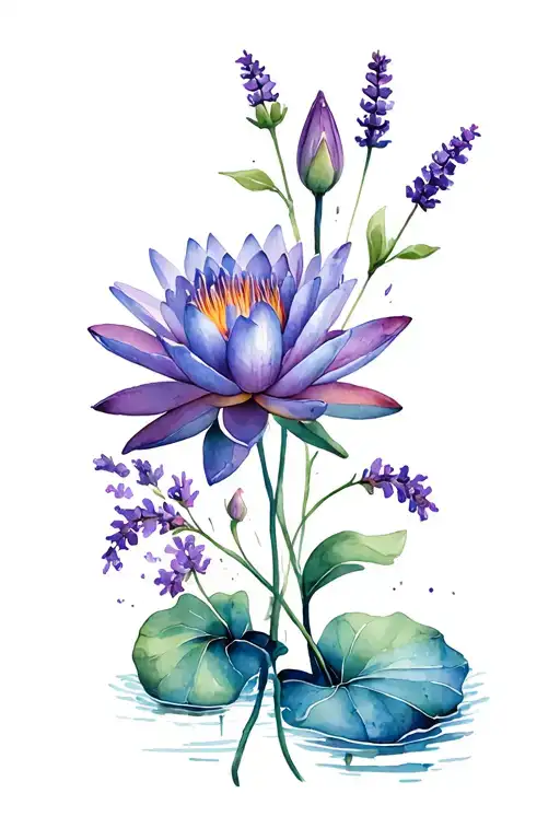 Water Lily Intertwined Lavender Flowers